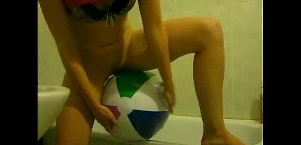  Sophie masturbating with baloons in living room and bathroom